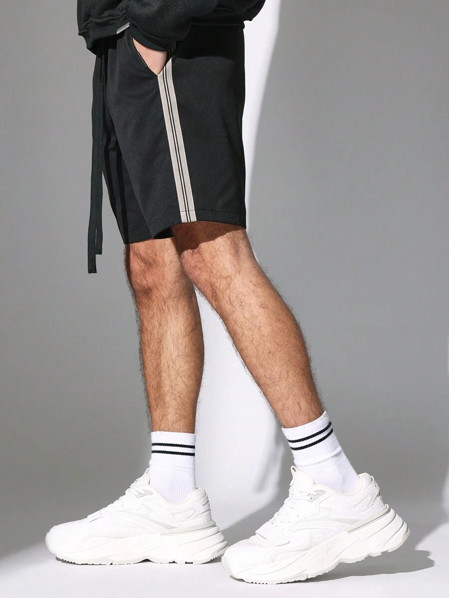 SUMWON Athletic Slim Fit Jogger Shorts With Side Stripe Detail, Drawstring Waistband, Performance Training Running Workout Gym Shorts With Pockets, Summer Sportwear