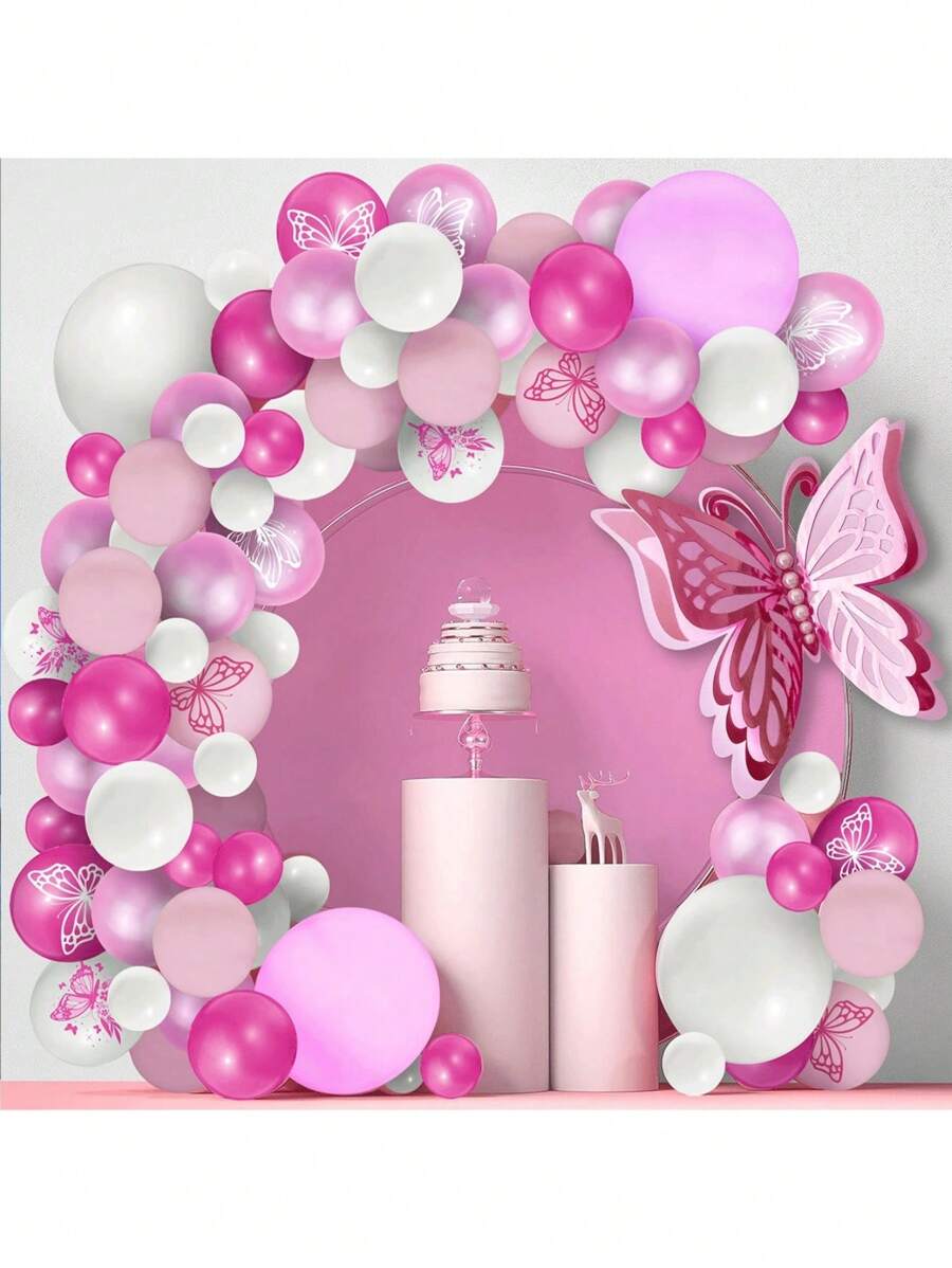 SHEIN Set de 12 globos de látex, globos de látex con temática de mariposas rosas para decoración de fiesta de cumpleaños, globos de látex para fiestas, set de globos con decoración de dibujos animados con tema, globos con alas de mariposa para decoración de boda, 12 pulgadas, Navidad
