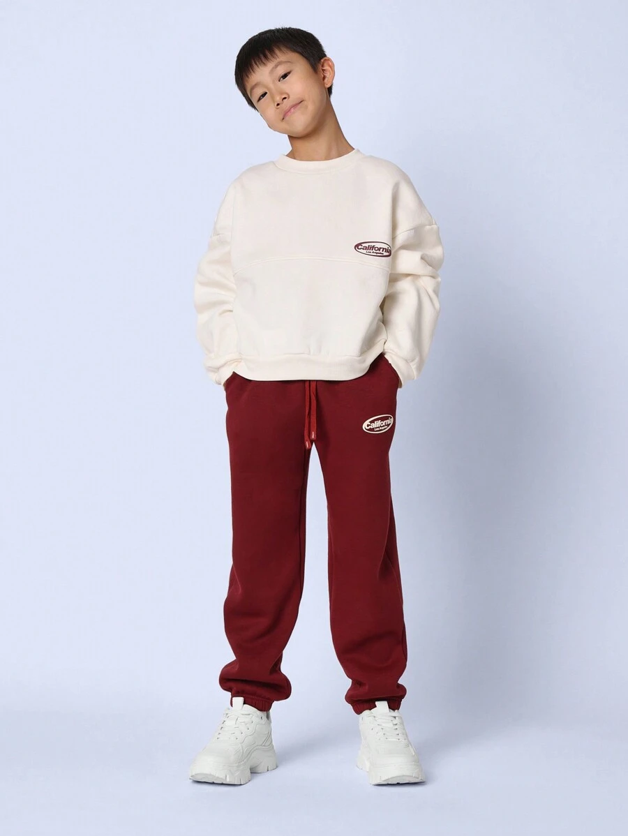 SUMWON Tween Boys Comfy Crewneck Sweatshirt And Contrast Colour Slim Fit Cuff Jogger 2 Piece Set