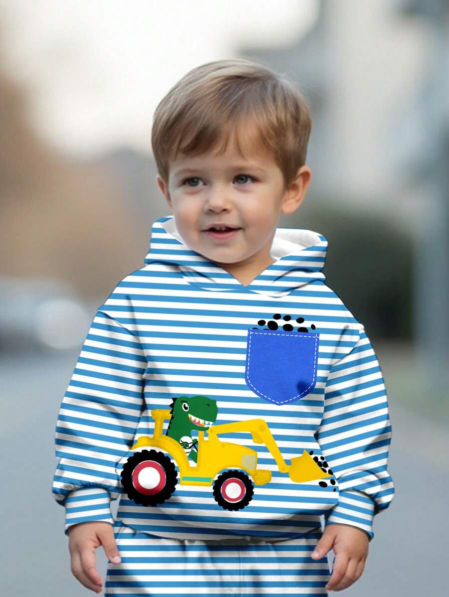 SHEIN Dinosaur Graphic Casual Loose Comfortable Everyday Long Sleeve Knitted Hoodie For Young Boys