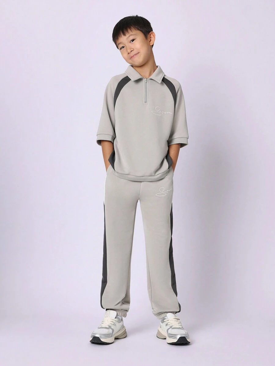SUMWON Tuta sportiva di lusso per giovani, set in due pezzi con felpa con collo polo con mezza chiusura lampo e pantaloni della tuta, abbigliamento casual sportivo confortevole per la scuola in primavera, autunno e inverno