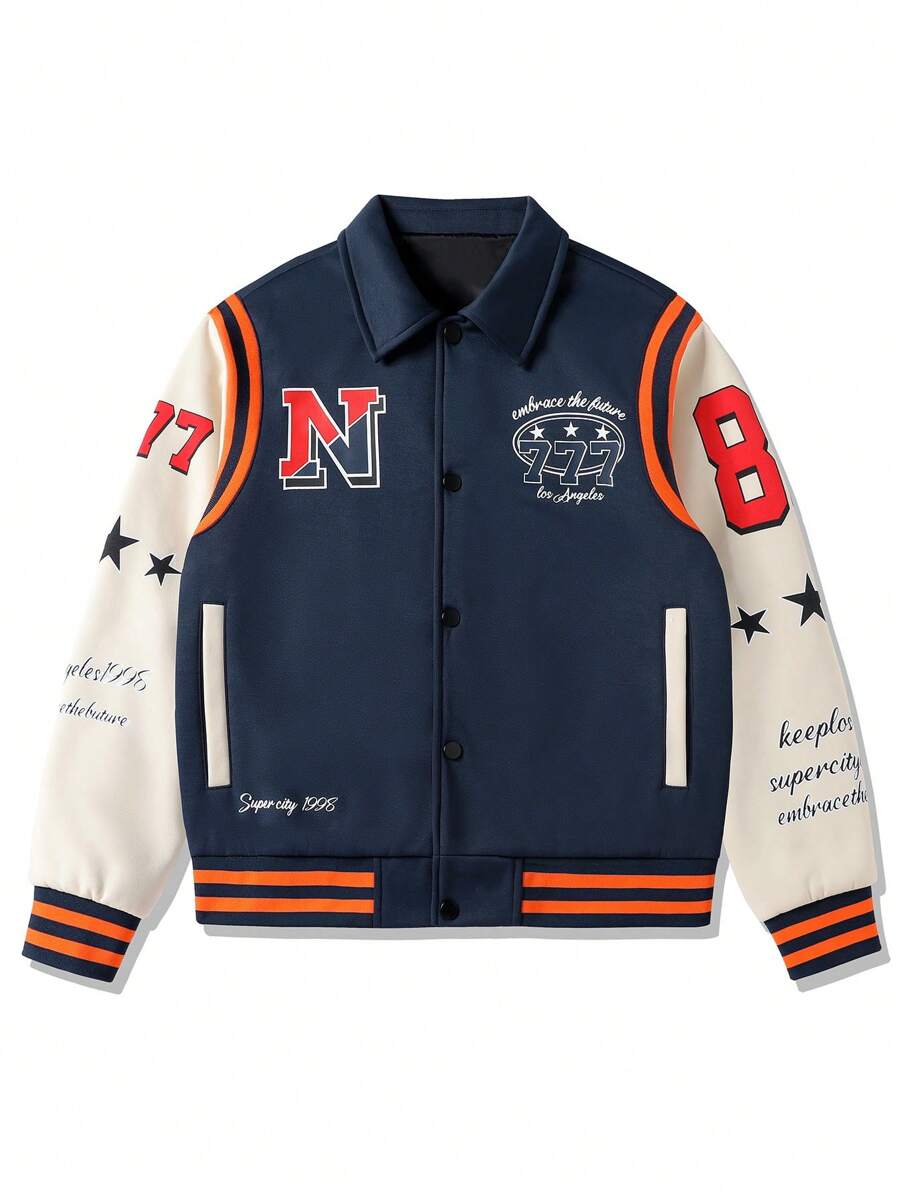 Manfinity LEGND Chaqueta casual de manga larga con botones delanteros, bloques de color y parches, talla grande para hombres