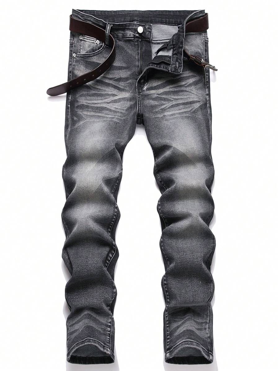 Manfinity Homme Jeans de mezclilla con botones delanteros y bolsillo, uso casual diario para hombres