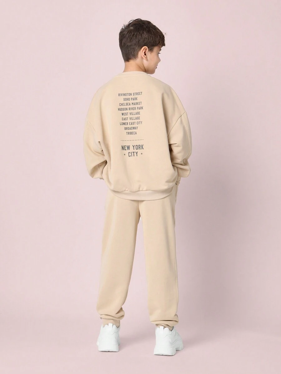 SUMWON Conjunto de chándal juvenil con sudadera y pantalón con estampado de coordenadas de la ciudad de Nueva York, estilo de vida urbano, ropa deportiva, ropa de calle para otoño, invierno y primavera