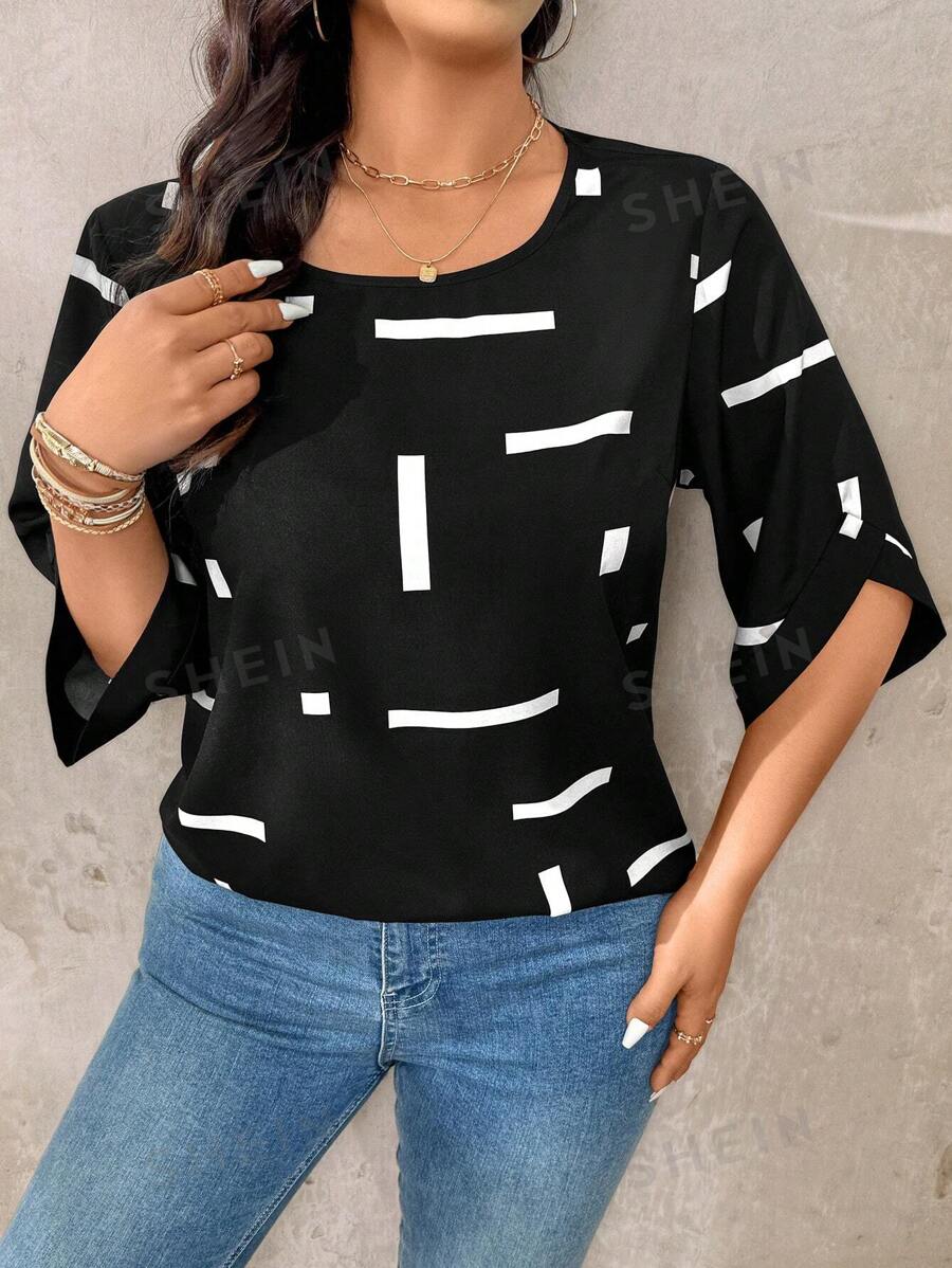 SHEIN LUNE Camisa informal de talla grande con estampado geométrico para vacaciones