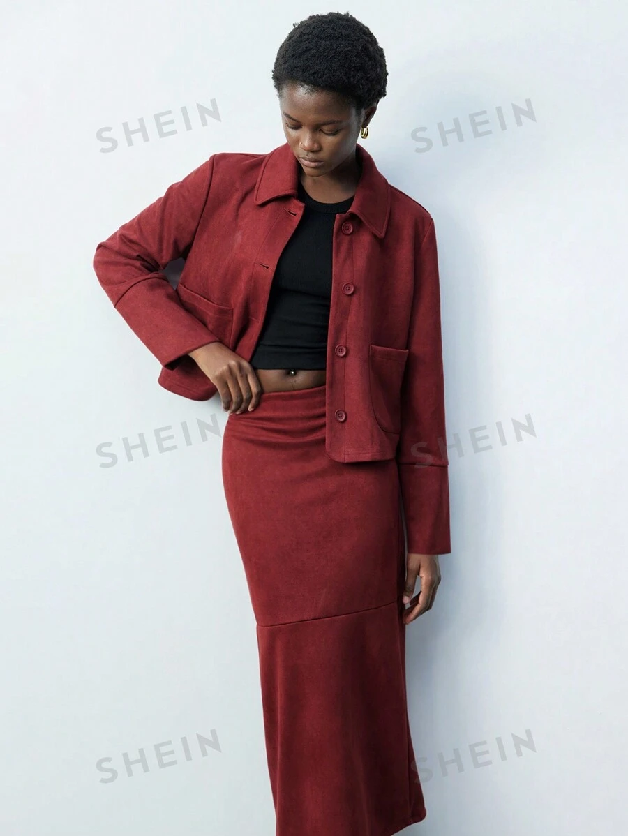 Maija Chaqueta corta para mujer con cuello alto, de un solo pecho, con bolsillo en el pecho, color rojo, otoño/invierno, Año Nuevo, Festival
