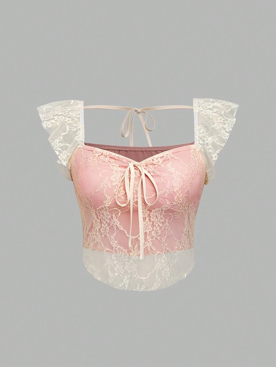 Calvaya Getailleerde cropped top met vetersluiting voor dames