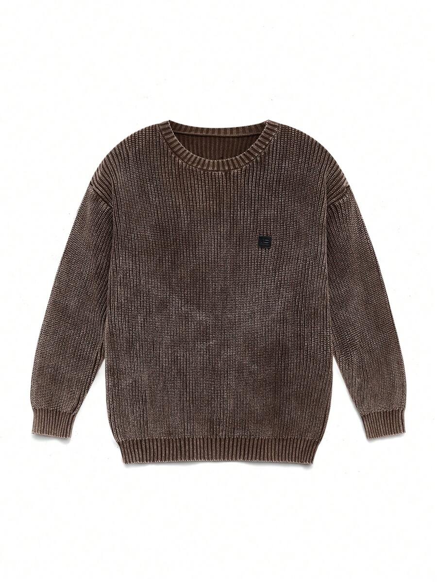 NEON BLANC Men's Loose Black Knitted Street Style Long Sleeve Crew Neck Sweater
