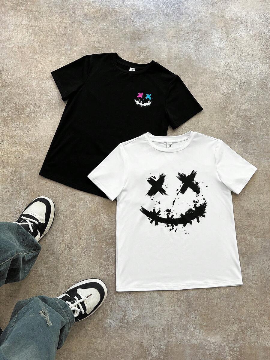 SHEIN Tween Boy Casual Street Graphic Print Crew Neck T-shirt, gebreide tops geschikt voor woon-werkverkeer, school, dagelijkse casual kleding, sport, lente/zomer