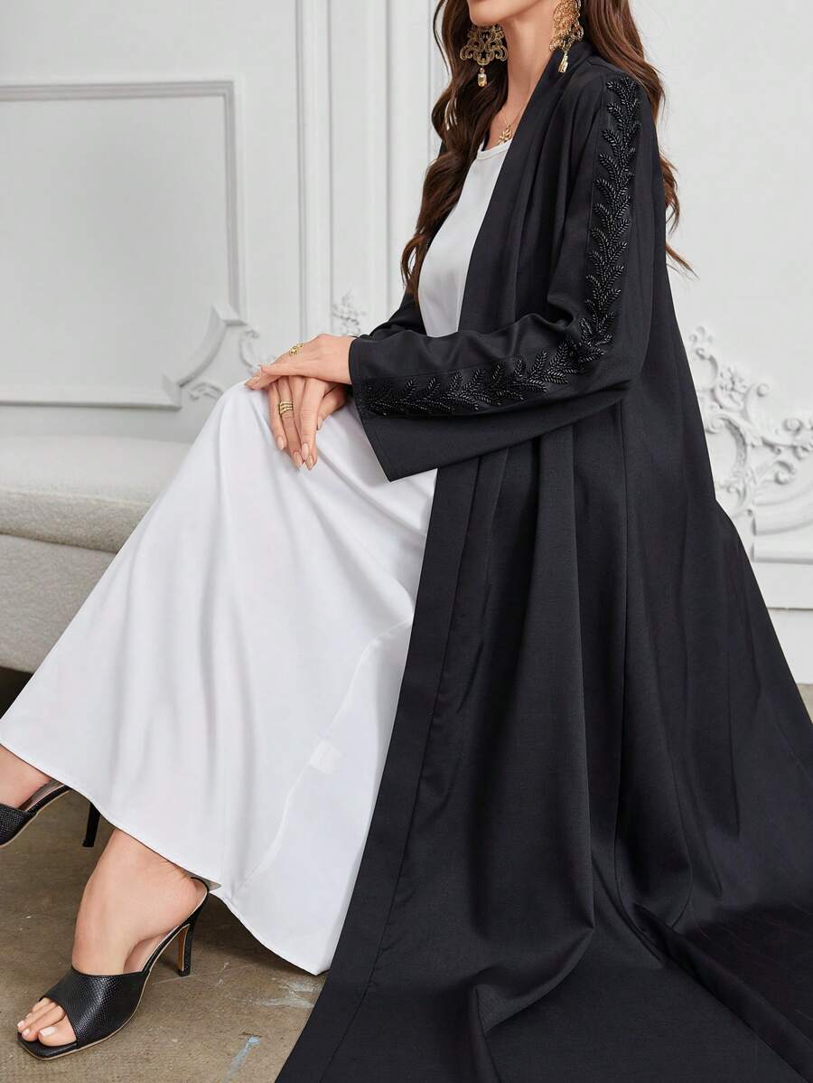 Al Najma 2025 Spring & Summer New Solid Color Long Sleeve Loose Rhinestone Decorated Abaya For Women, Modest Robe