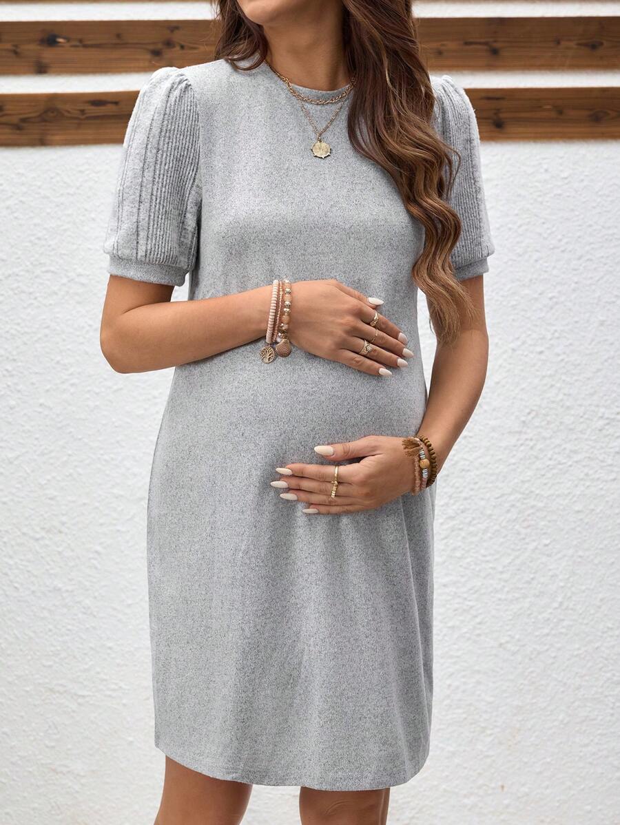 SHEIN Maternity Round Neck Short Sleeve Casual Comfortable Short Dress