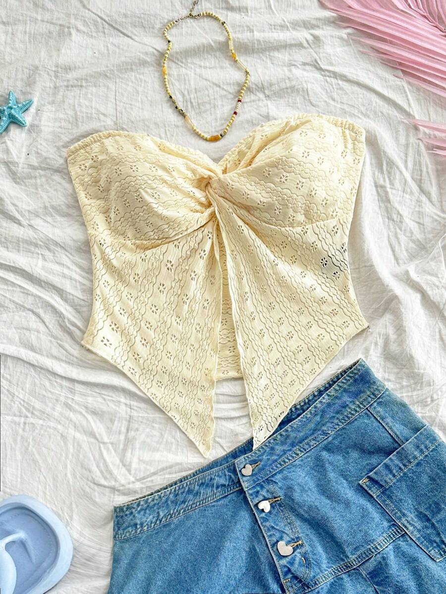 Soleia Top tube en tricot jacquard pour femmes, couleur jaune clair, idéal pour les vacances