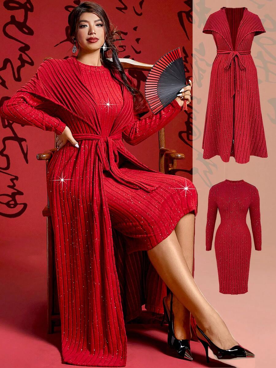 Celure Abito aderente a maniche lunghe con collo alto in velluto scanalato, caldo e confortevole, adatto per Capodanno cinese, autunno/inverno, San Valentino