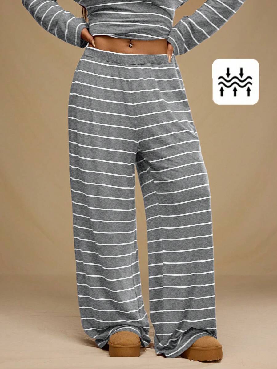 Forever 21 Plus Size Winter Losse Gestreepte Afslankende Casual Veelzijdige Comfortabele Brei Wijde Pijpen Nieuwjaar Uitgaan Broek