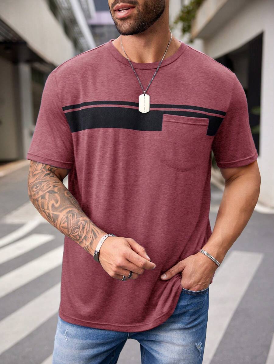 Manfinity NXTstreet Camiseta de manga corta ajustada casual de punto para hombre de talla grande