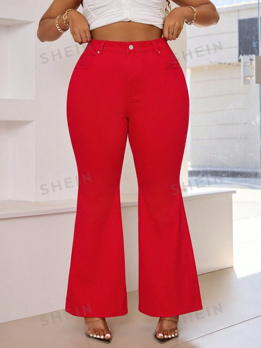 SHEIN SXY Jeans informales con bolsillo y botones en talla grande