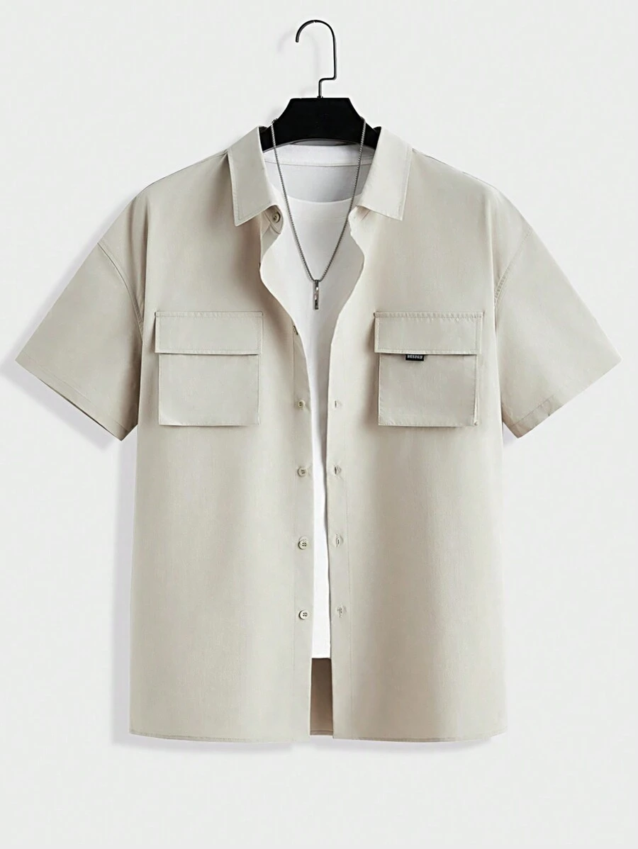 Manfinity Hypemode Camisa de manga corta tejida informal de talla grande