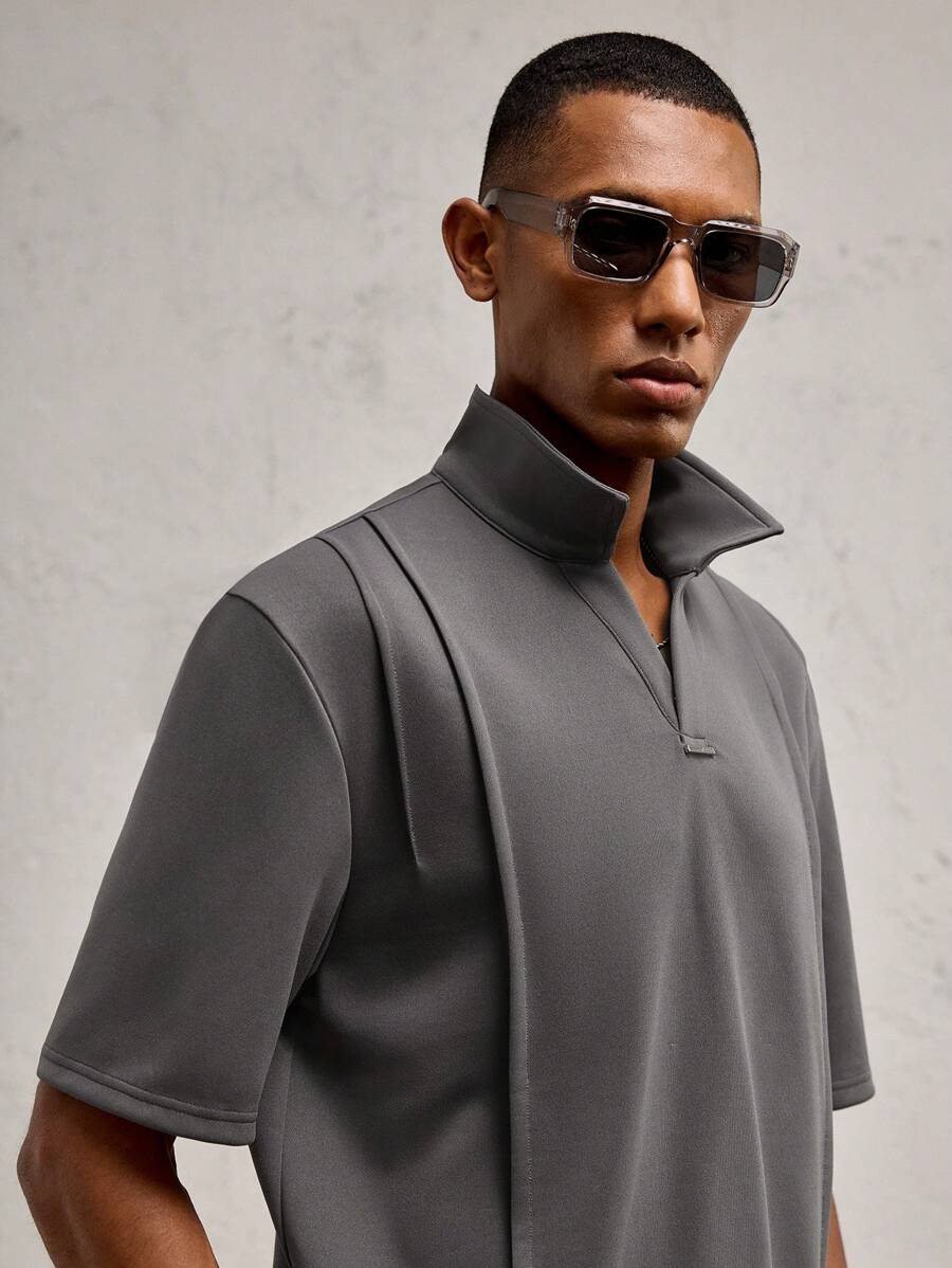 AKNOTIC Business Casual 2pcs/Set Men's Slim Fit Notch Collar Casual Polo Shirt Set, Suitable For Summer
