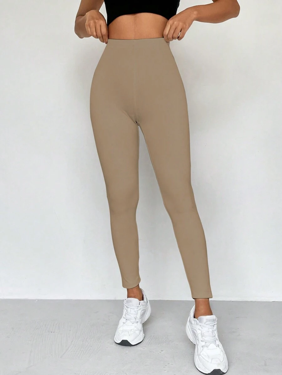 Flirla Casual Solid Color High Waist Seamless Leggings