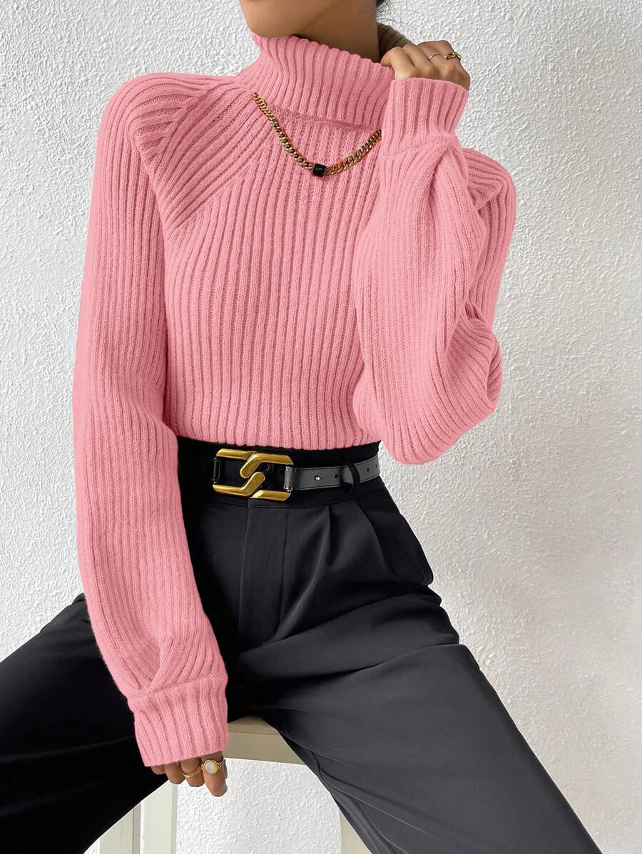 Calvaya Women Casual Minimalist Turtleneck Raglan Sleeve Sweater, Autumn/Winter