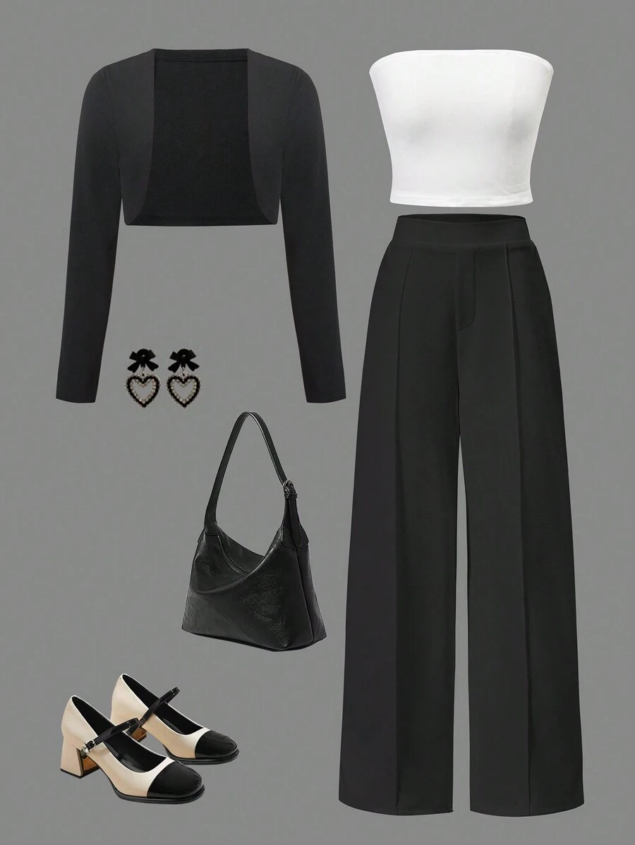 WESTFADE Young 3pcs Set For Teenage Girls, Autumn/Winter: Elegant Imitated Tank Top, Simple Sleeveless Jacket, Long Pants, Work/Commute Outfit