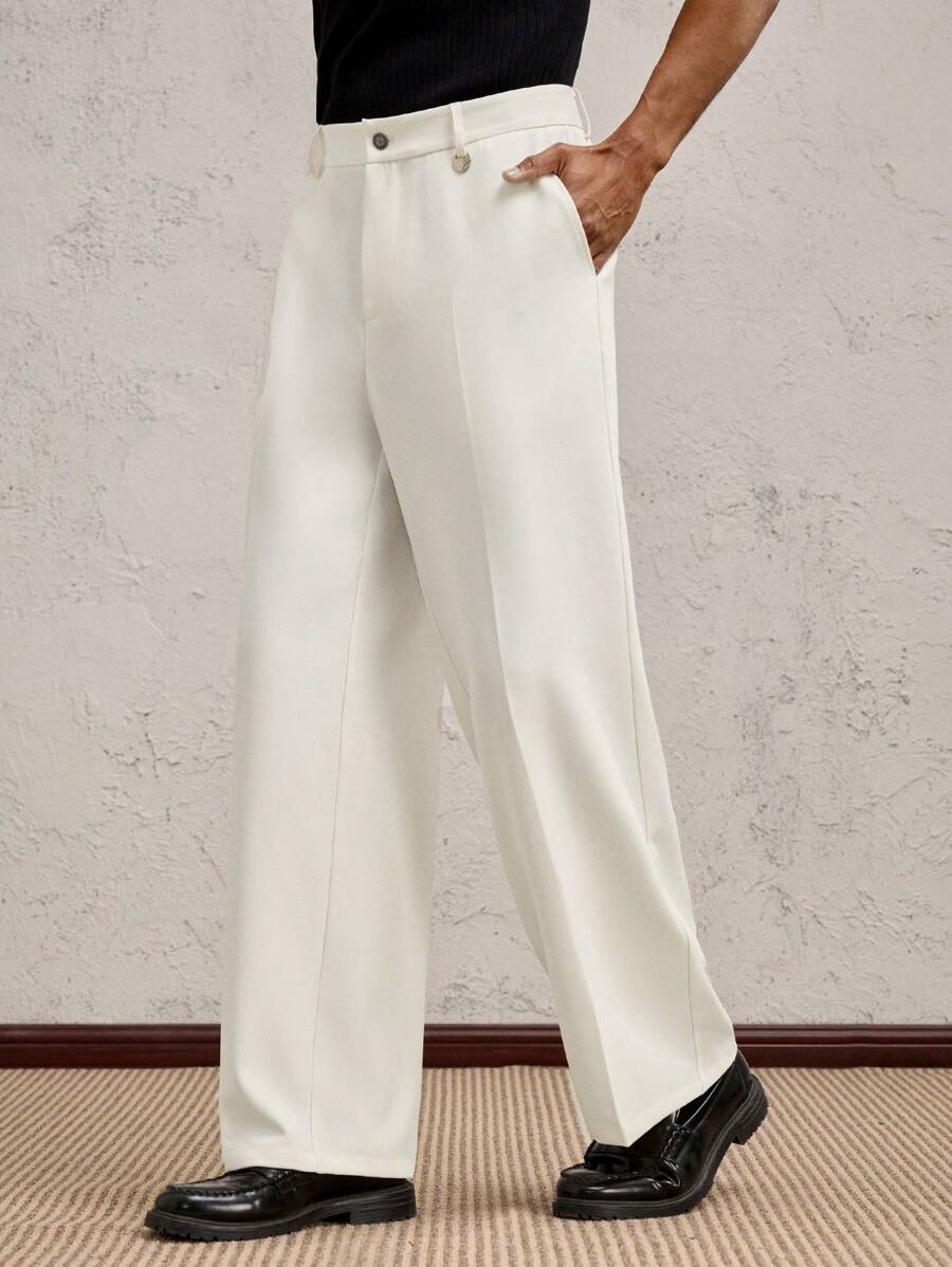 AKNOTIC Business Casual Men's Woven Mid-Waist Straight Leg Casual Suit Pants, Suitable For Daily Matching, Spring/Summer, Vacation, Party, Wedding Season, Graduation Gift, School
