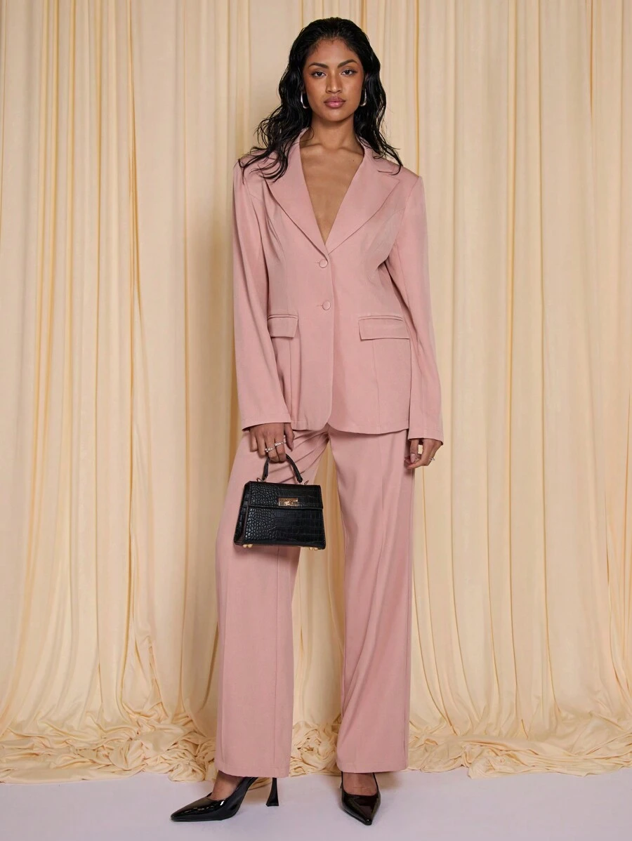 COSMINA Pantalones rectos y holgados de color rosa elegante para mujer, ideales para ir al trabajo, para primavera/verano