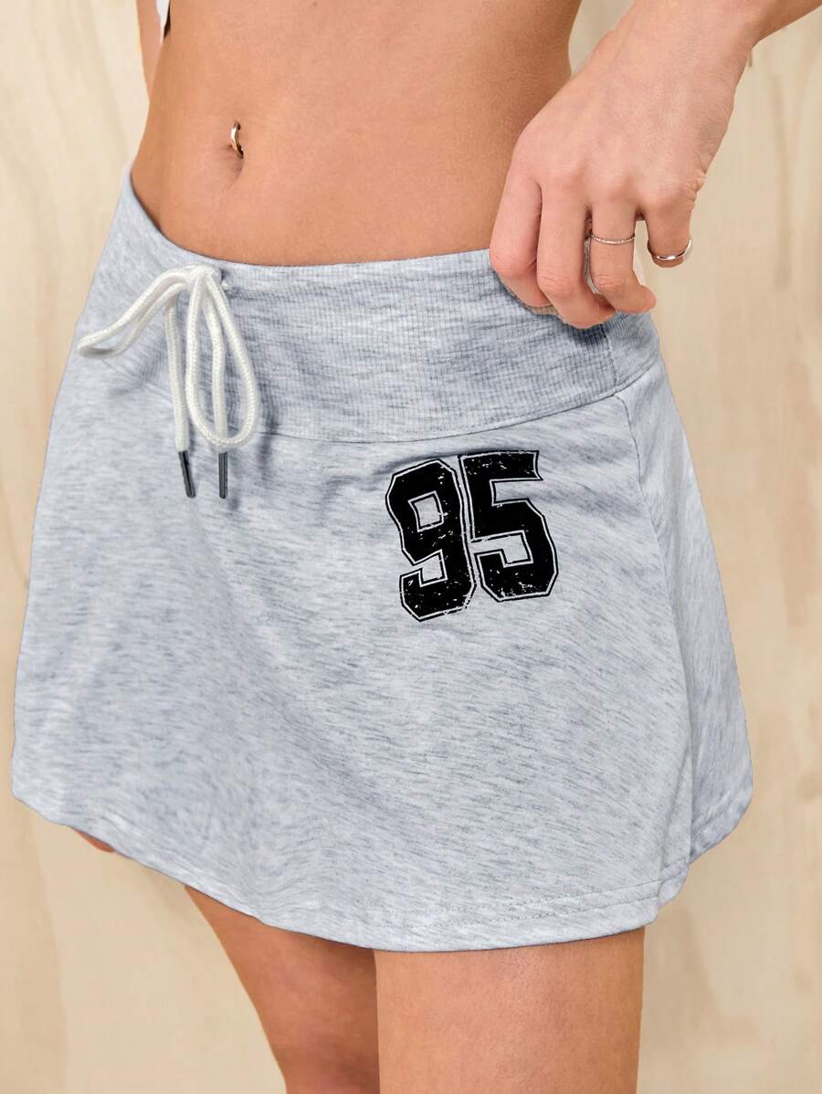 SHEIN EZwear Letter Graphic Drawstring Waist Skirt