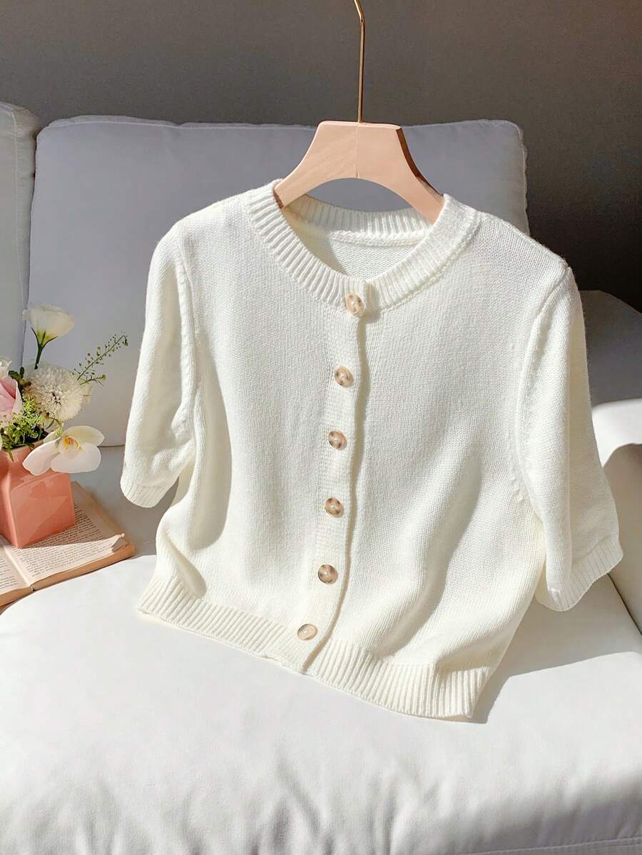 Comfortcana Plus Size Lightweight Solid Color Knit Summer Cardigan