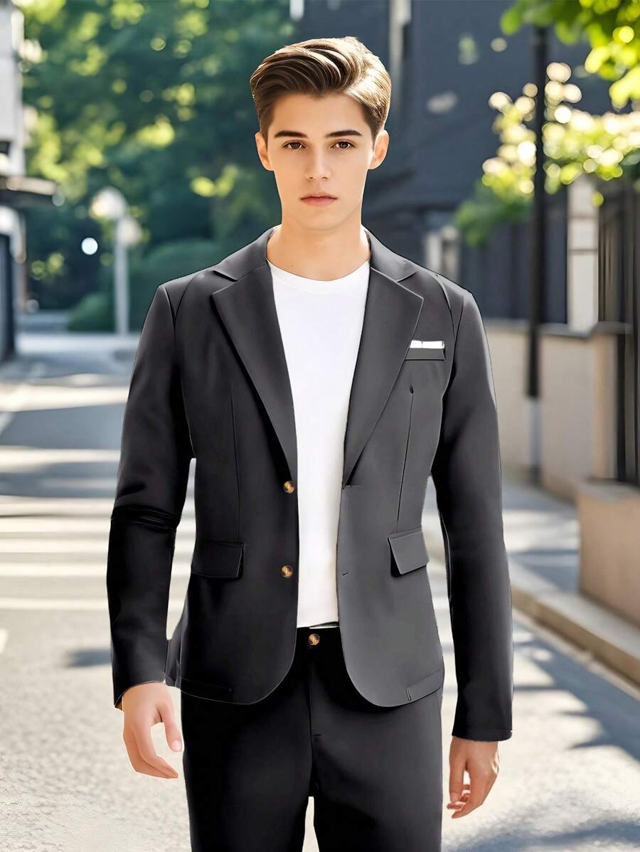 Set de 2 piezas Traje de caballero para adolescente, Chaqueta de traje color albaricoque + Pantalón de vestir, Vestimenta elegante y formal adecuada para fiesta de cumpleaños, gala, actuación, hosting, temporada de bodas
