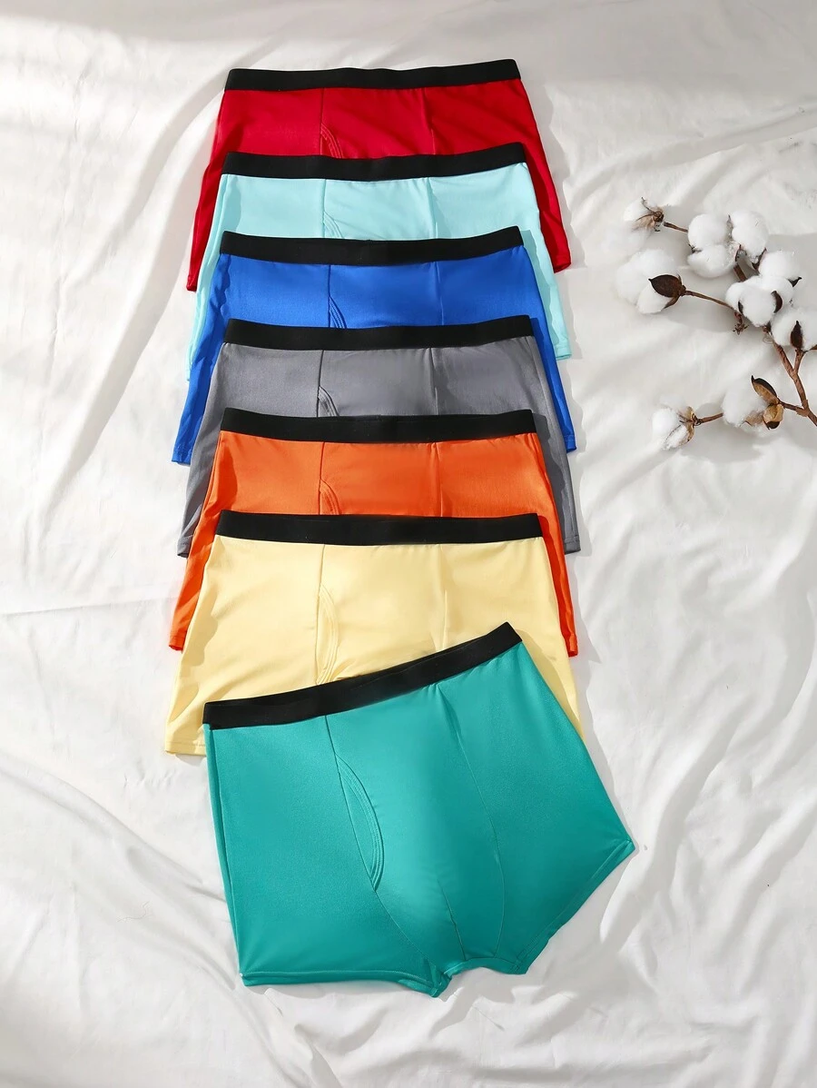 Set de 7 calzoncillos tipo bóxer de seda de leche de unicolor casual para adolescentes varones