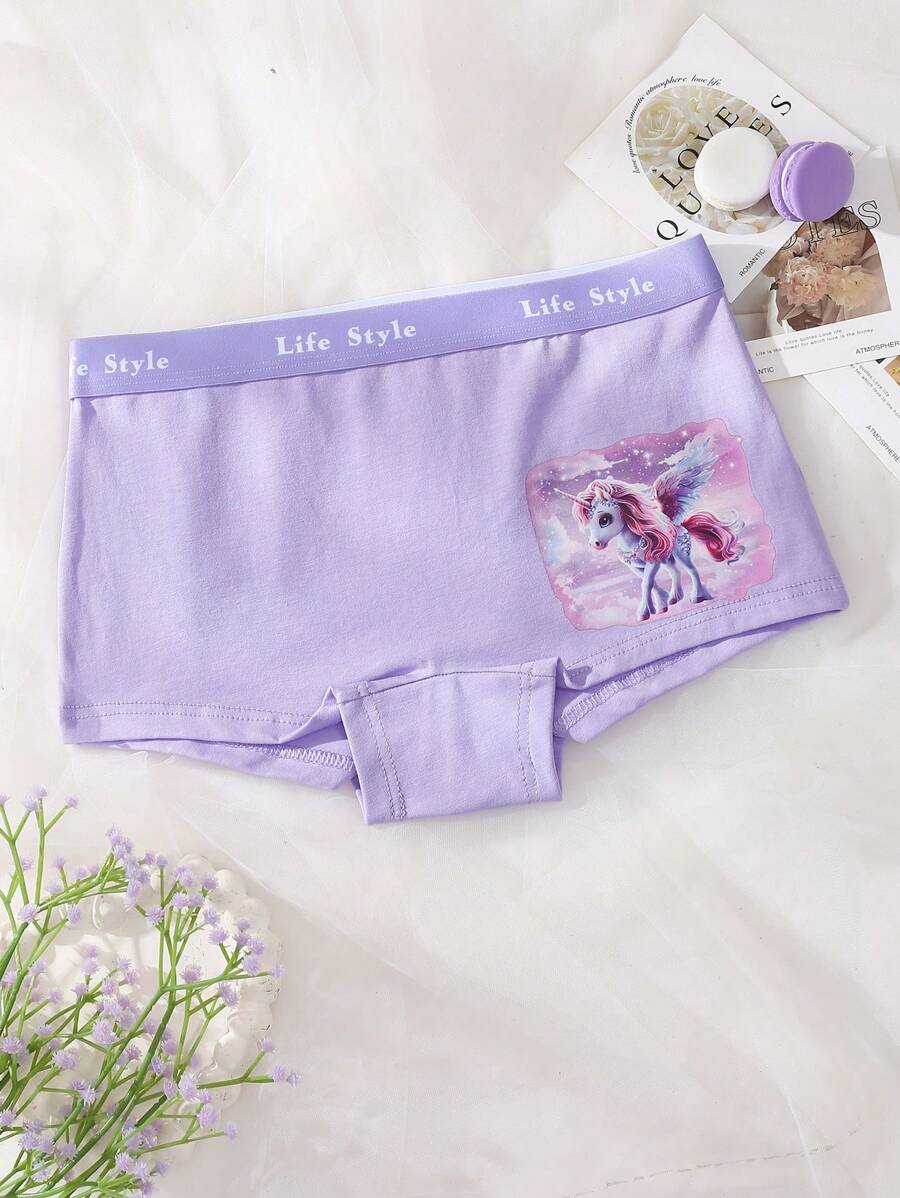 Comfortable Cotton Unicorn Print Boyshort Brief Underwear For Girls