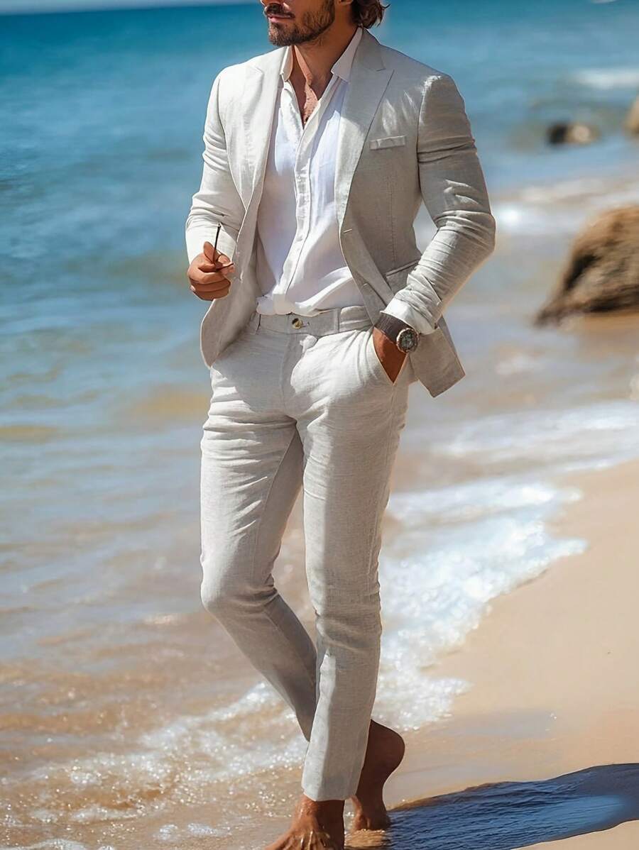 Manfinity Mode 1pc Men's Solid Color Suit Set: Jacket And Trousers