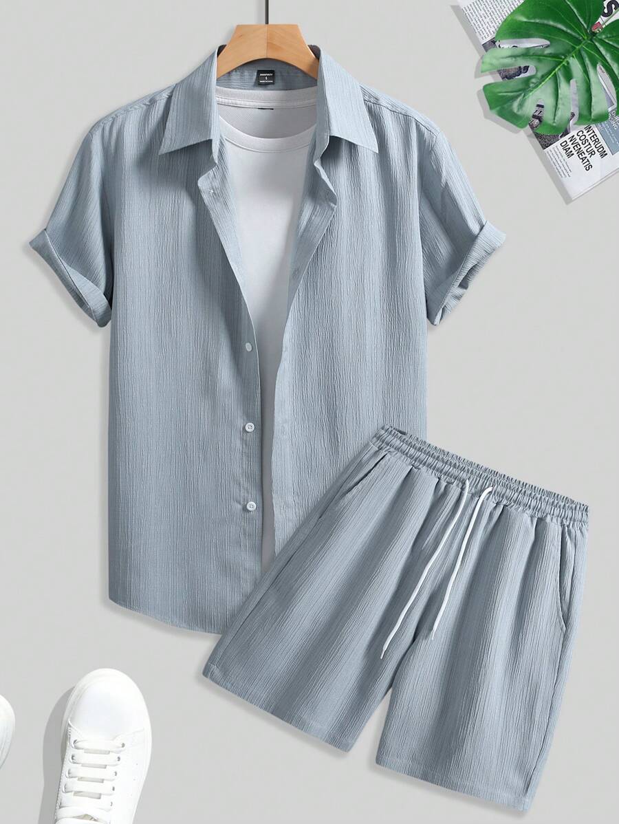 Manfinity RSRT Men's Solid Color Casual Short Sleeve Shirt & Shorts Set