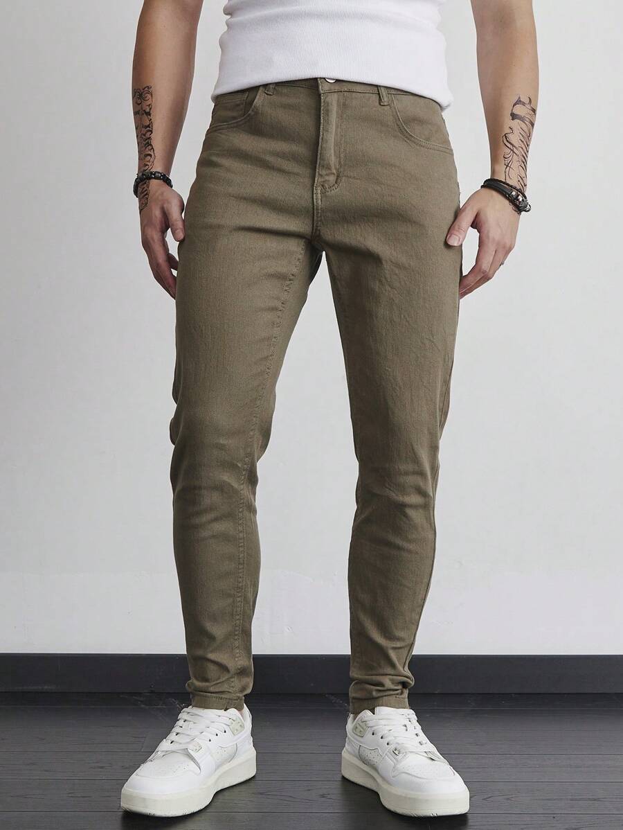 Manfinity Homme Jeans casuales de unicolor para hombres, simples y para uso diario