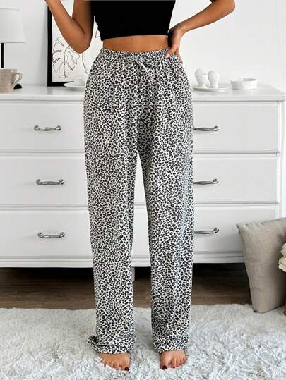 SHEIN Women Cotton LEOPARD Pattern Sleep Bottom