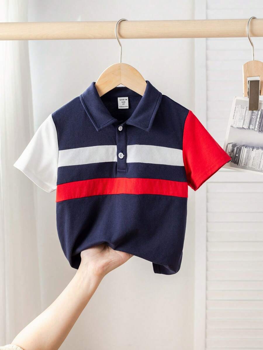 SHEIN Jongens Colorblock Korte Mouw Lichtgewicht Poloshirt, Casual Dagelijkse Kleding Geschikt Voor School, Lente/Zomer
