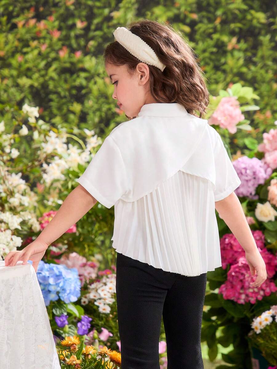 Chemise plissée ajustée décontractée de couleur unie tissée pour jeune fille