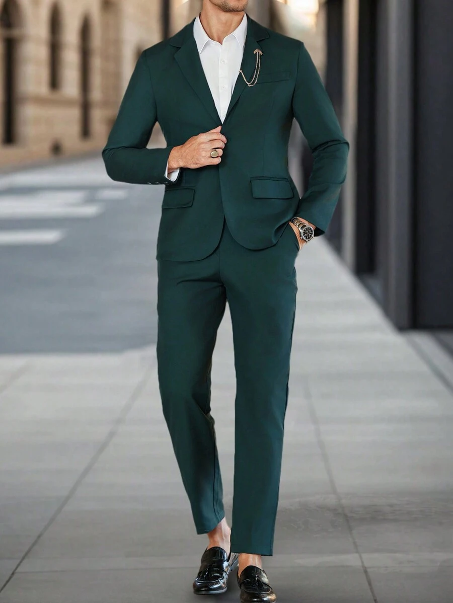 Manfinity Bizformal Conjunto de chaqueta y pantalón de vestir de unicolor de manga larga para hombre Manfinity Bizformal, regalo para el novio