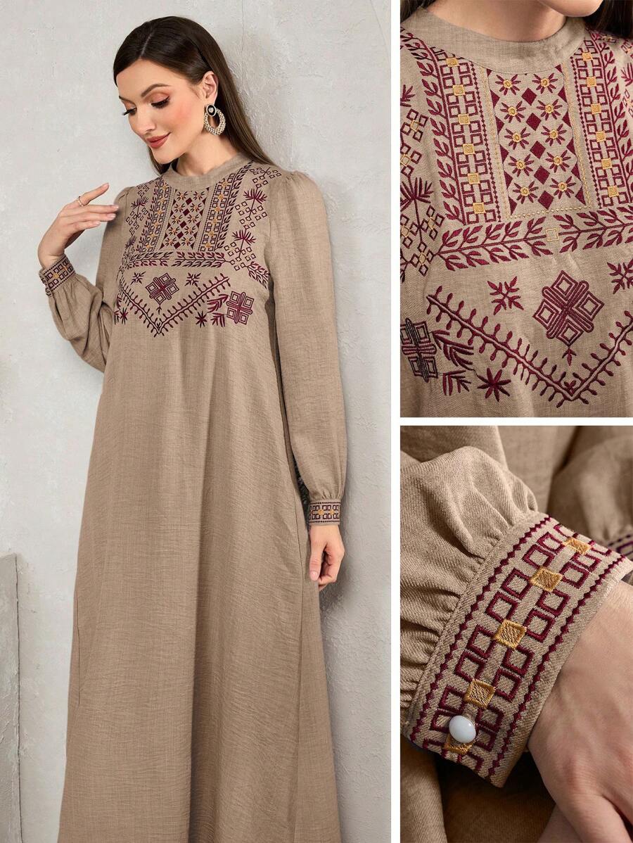 Al Najma 1pc Embroidered Arabic Style Casual Dress, Minimalist And Fashionable For Daily Wear, Boho Maxi Jalabiya Arabian Dresses, For Casual Daily,Modest
