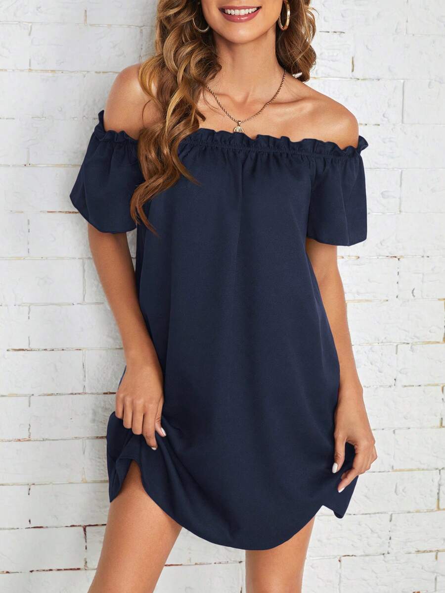 SHEIN Essnce Women's Elegant Solid Off Shoulder Dress