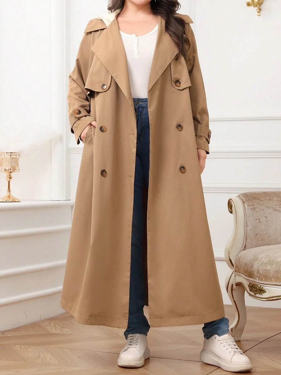 Mulvari Plus Size Jednolity kolor Prosty Modny Swobodny Trencz, Codzienny Noś