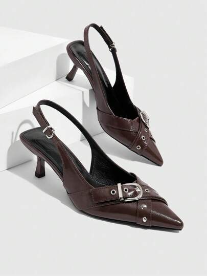 Cuccoo CUCCOO GRLICON Women's High Heel Pumps With Metal Multi-Strap Buckle Pointed Toe Stiletto Mules, Elegant And Fashion Dress Heels