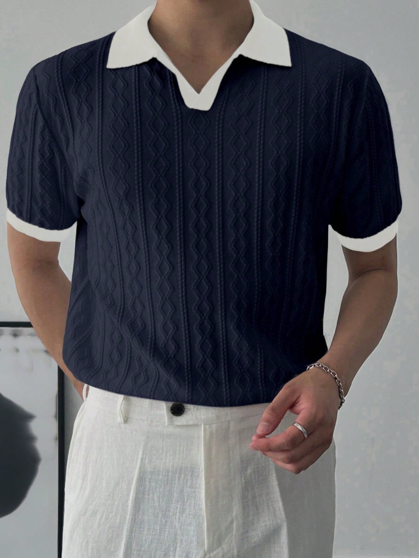 【SATIIIZ】Pad Pigment Collar Knit Short Sleeve SATIIIZ】Pad Pigment Collar Knit Short Sleeve 0519 knit