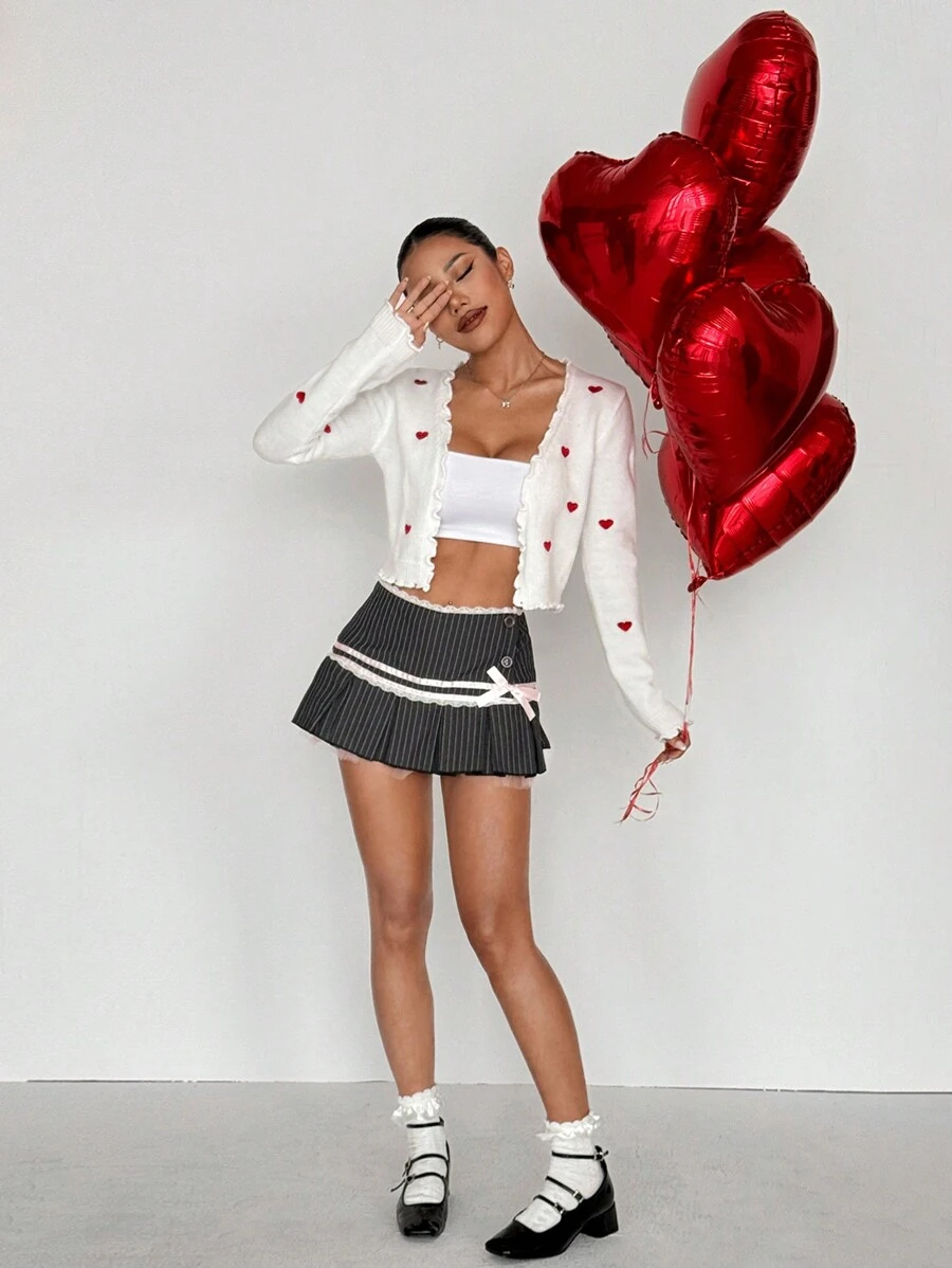 Flirla Heart Embroidered Cardigan