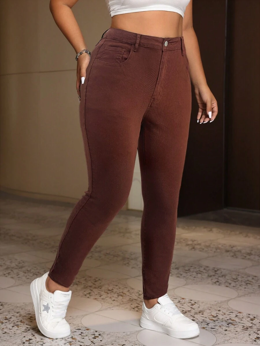 SHEIN EZwear Jeans de talla grande de unicolor simple, casuales para uso diario