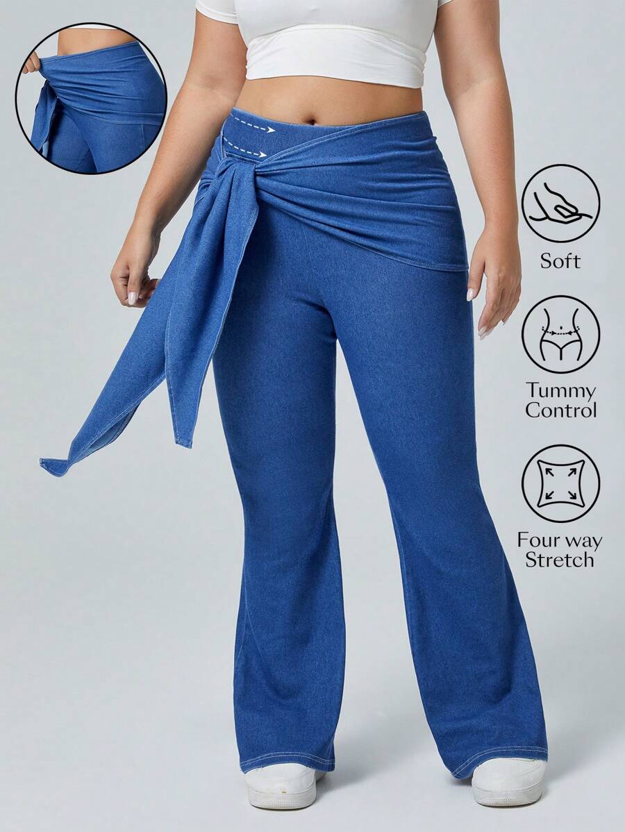 SHEIN EZwear Solid Color Knit Elastic Casual Stretchy Knit Flare Pants Apple Bottom Jeans