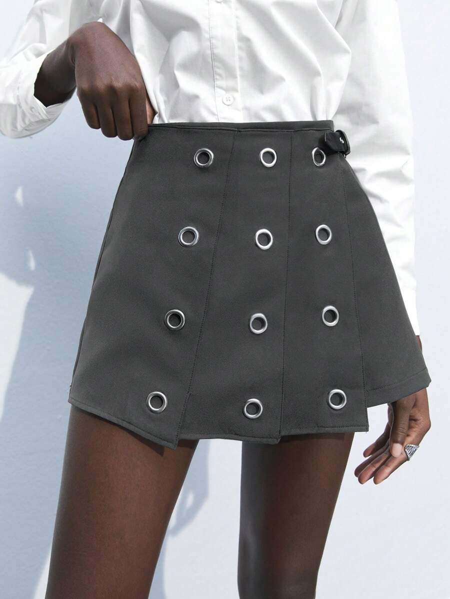 Maija Women's Gray Eyelet Design Versatile Modern Fashion Office/Casual A-Line Skorts,Summer Dresses For Women, Country Concert Outfit,European Summer