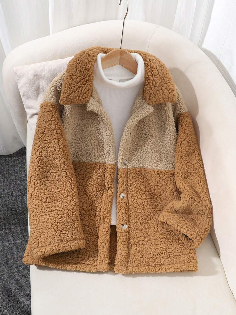 SHEIN Tween Girls Loose Fit Contrast Color Casual Street Style Thick Thermal Lined Jacket, Fashion And Overcoat For Autumn/Winter