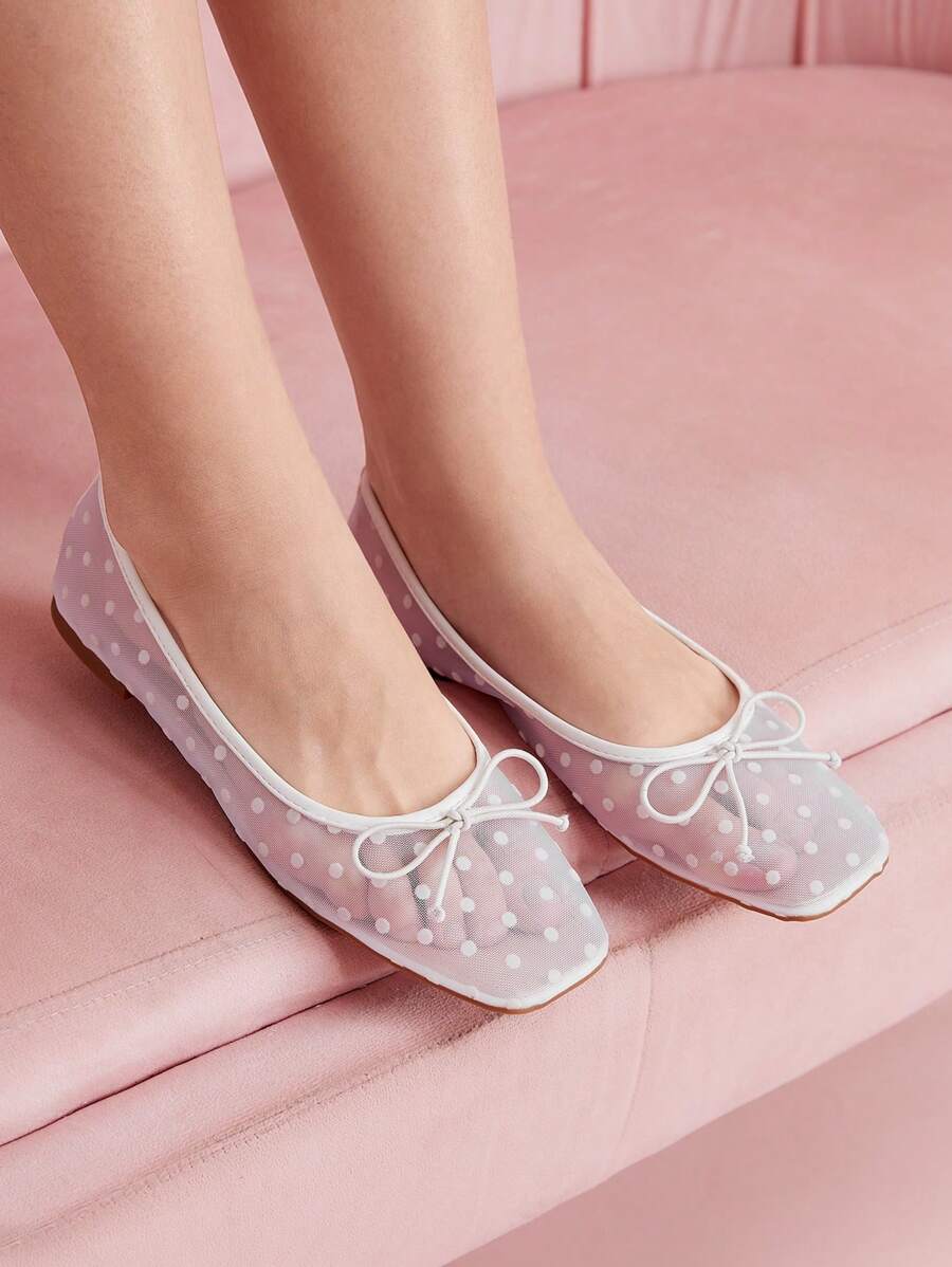 CUCCOO DOLLMOD Chaussures plates pour femmes à bout carré, mignonne avec nœud en mesh, respirantes, convenant pour les vacances de printemps, les rendez-vous, les fêtes, les tenues d'été
